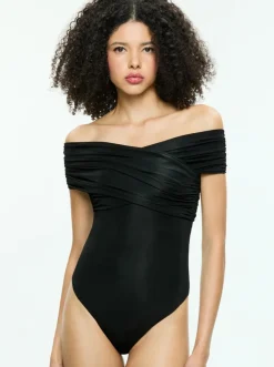 Discount - Averne Off The Shoulder Cross Bodysuit - Black Bodysuits