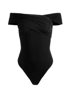 Discount - Averne Off The Shoulder Cross Bodysuit - Black Bodysuits
