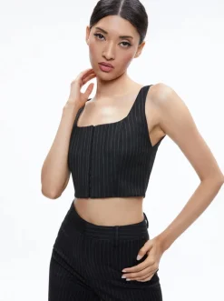 Hot - Breslin Corset Top - Black Pinstripe Crop Tops