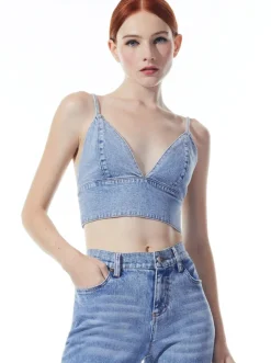 Hot - Carli Denim Bra Top - Rockstar Blue Crop Tops