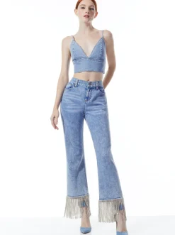 Hot - Carli Denim Bra Top - Rockstar Blue Crop Tops