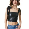 Hot - Cassidy Vegan Leather Tie Strap Top - Black Crop Tops