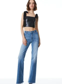 Hot - Cassidy Vegan Leather Tie Strap Top - Black Crop Tops