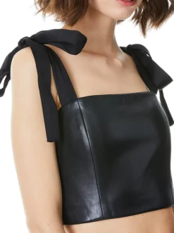 Hot - Cassidy Vegan Leather Tie Strap Top - Black Crop Tops