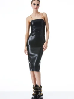 Fashion - Fifi Chain Strap Vegan Leather Midi Dress - Black Dresses | Midi