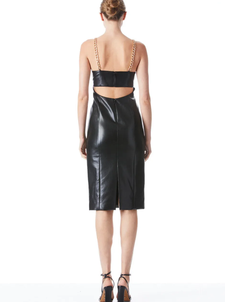 Fashion - Fifi Chain Strap Vegan Leather Midi Dress - Black Dresses | Midi
