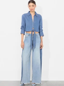 Fashion - Hannon Tie Front Blouse - Medium Indigo Chambray Blouses