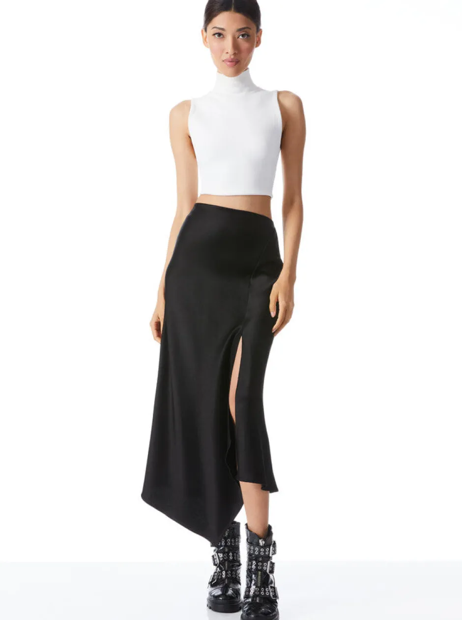 Online - Harmony Drapey Asymmetrical Midi Skirt - Black Long Skirts
