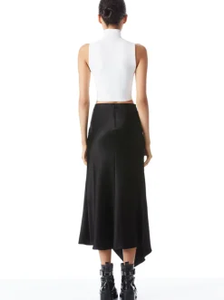 Online - Harmony Drapey Asymmetrical Midi Skirt - Black Long Skirts
