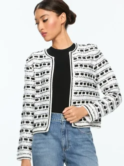 New - Marjorie Textured Tweed Stitch Cardigan Jacket - Soft White/Black Sweaters & Knits