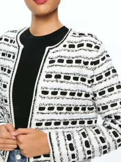 New - Marjorie Textured Tweed Stitch Cardigan Jacket - Soft White/Black Sweaters & Knits