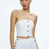 Hot - Mel Denim Button Up Bustier - Off White Crop Tops