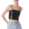 New - Pearle Vegan Leather Spaghetti Strap Bustier - Black Crop Tops