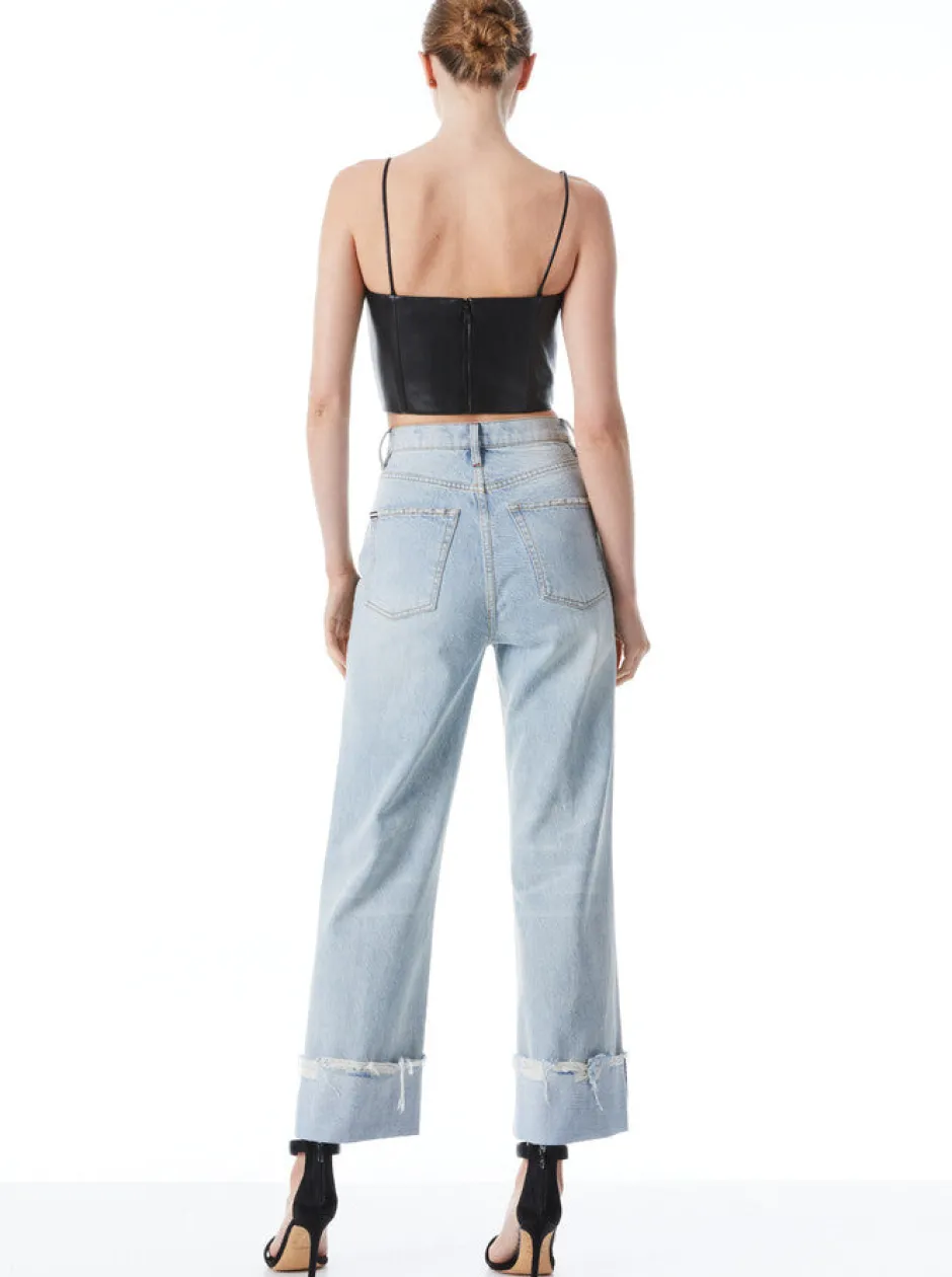 New - Pearle Vegan Leather Spaghetti Strap Bustier - Black Crop Tops