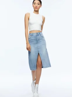 Hot - Rye Midi Denim Skirt - Lightning Blue Skirts | Long Skirts
