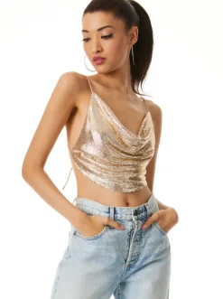 Online - Sheena Drapey Slip Tank - Pale Gold Crop Tops