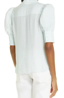 Outlet - Willa Houndstooth Puff Sleeve Blouse - Julep Puff Shoulders | Blouses