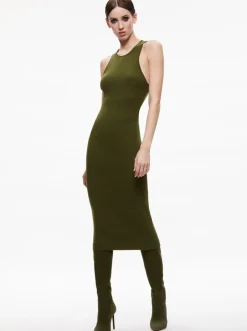 Discount - Wright Tie Back Dress - Olive Dresses | Midi
