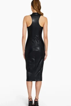 Fashion - Declan Dress In Faux Leather - Black Dresses | Midi