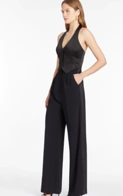 New - Isadore Satin Jumpsuit - Black Pants Jumpsuits