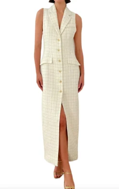 Outlet - Keanu Dress - White/Gold Midi | Midi Dresses
