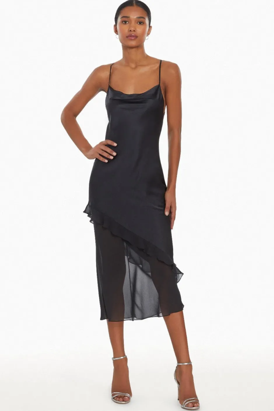Discount - Luciana Silk Dress - Black Dresses | Midi