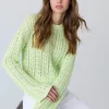 Online - Cropped Bell Sleeve Pointelle Crew - Aloe Sweaters & Knits