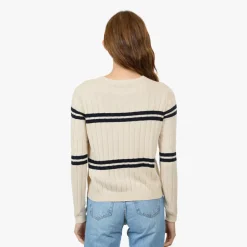Clearance - Cropped Panel Rib Crew - Natural/Navy Blue Sweaters & Knits
