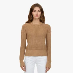 Clearance - Exposed Seam Shaker Crew - Camel Sweaters & Knits