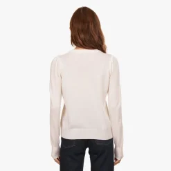 Outlet - Puff Sleeve Crew w/ Floral Hand Embroidery - Chalk Puff Shoulders | Sweaters & Knits