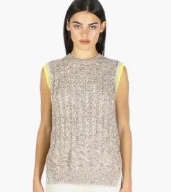 New - Tweedy Cable Vest With Neon Tipping - Neutral Bic Highlighter Combo Sweaters & Knits