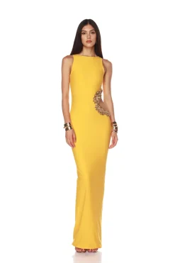 Online - Camila Rhinestone Cutout Maxi Dress - Yellow Long Dresses | Dresses