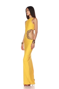 Online - Camila Rhinestone Cutout Maxi Dress - Yellow Long Dresses | Dresses
