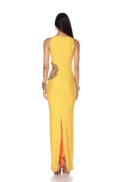 Online - Camila Rhinestone Cutout Maxi Dress - Yellow Long Dresses | Dresses