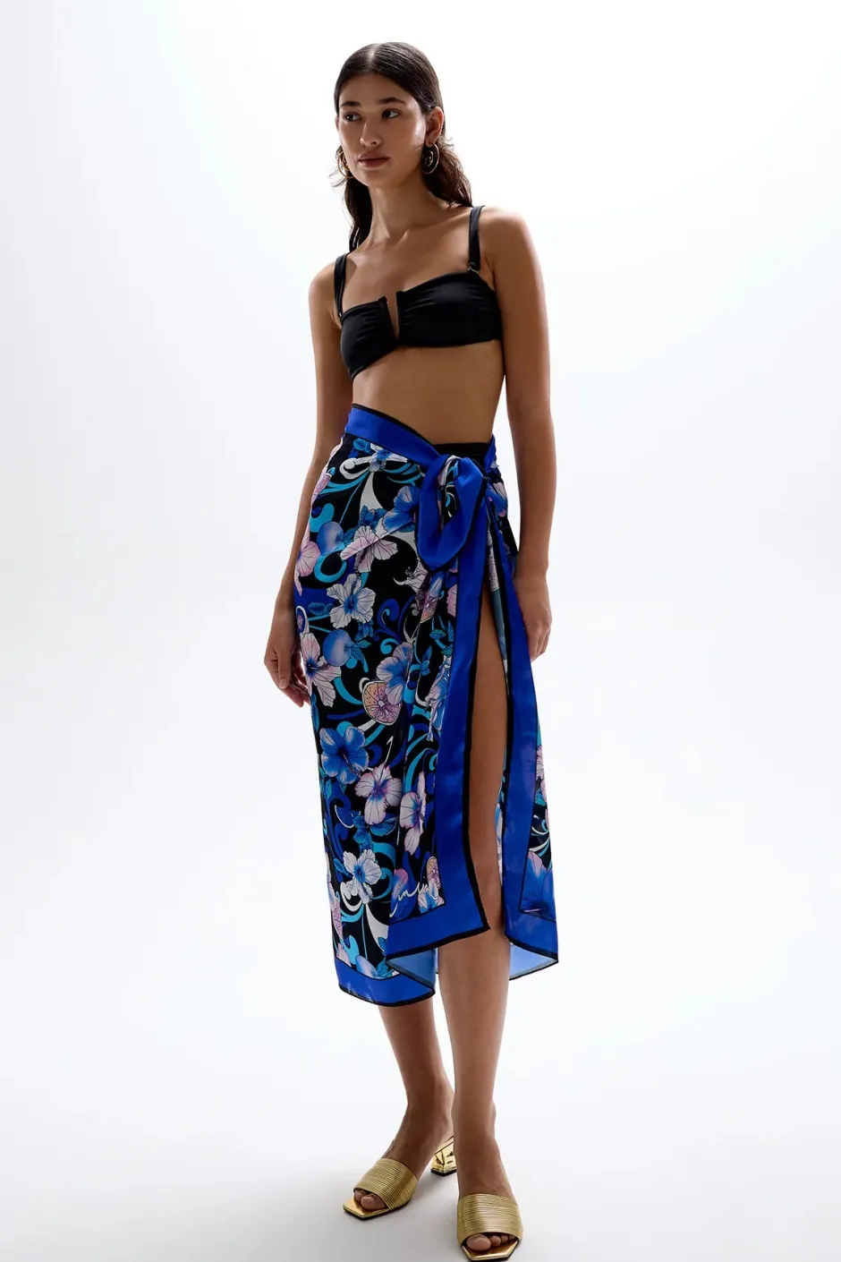 Clearance - Long Silky Scarf - Hibiscus Blue Coverups