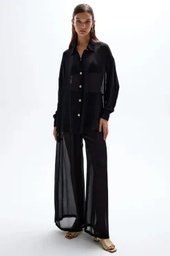 Online - Solace Button Up Shirt - Black Coverups