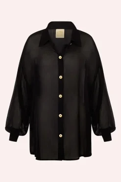 Online - Solace Button Up Shirt - Black Coverups