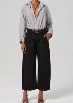 Discount - Cara Cropped Pleated Trouser - Black Pants