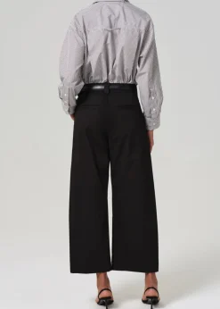 Discount - Cara Cropped Pleated Trouser - Black Pants