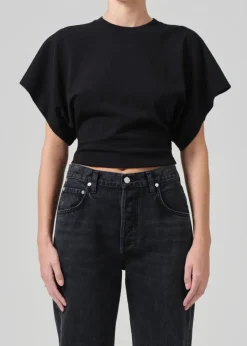 Discount - Fiora Origami Tee - Black Crop Tops