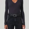 Online - Helsa Deep v Bodysuit - Charcoal Bodysuits