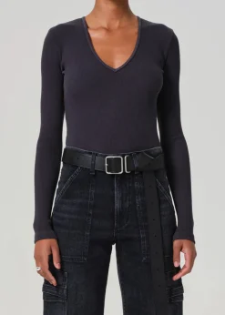 Online - Helsa Deep v Bodysuit - Charcoal Bodysuits