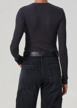 Online - Helsa Deep v Bodysuit - Charcoal Bodysuits