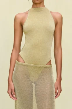 New - Cassius Knit Bodysuit - Gold Bodysuits