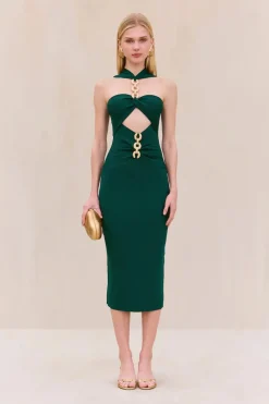 Outlet - Cristos Knit Dress - Forest Greens Midi | Midi Dresses