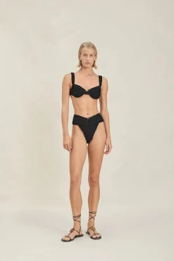 Clearance - Walker Bottom - Black Crinkle Bikini