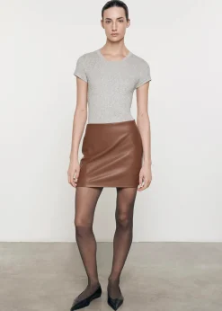 Sale - Cashmere Cotton Pointelle Cap Sleeve Crew - Light Heather Grey Crop Tops