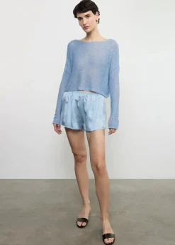 Fashion - Linen Open Knit Bateau Sweater - Sky Sweaters & Knits | Shorts