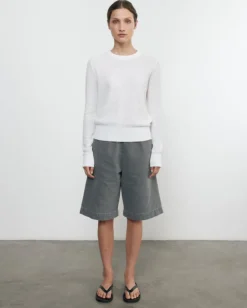 Hot - Linen Open Knit Crewneck Sweater - White Sweaters & Knits