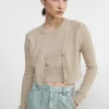 Best - Linen Open Knit Cropped V Neck Cardigan - Basalt Sweaters & Knits